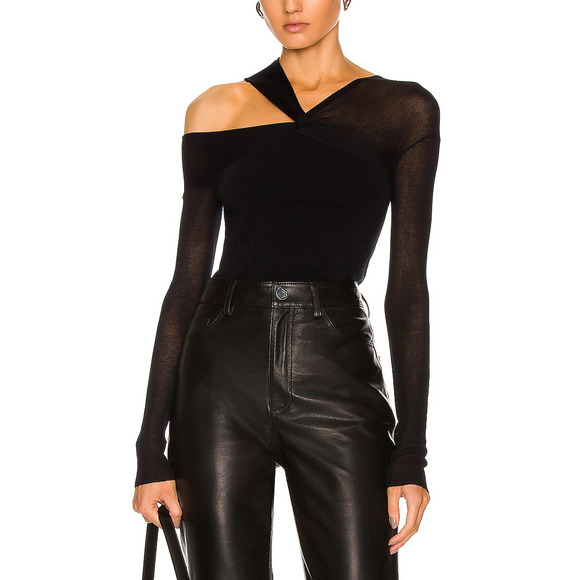 Helmut Lang Black Viscose Long Sleeve Twist Top Size S - NWT - Picture 1 of 5